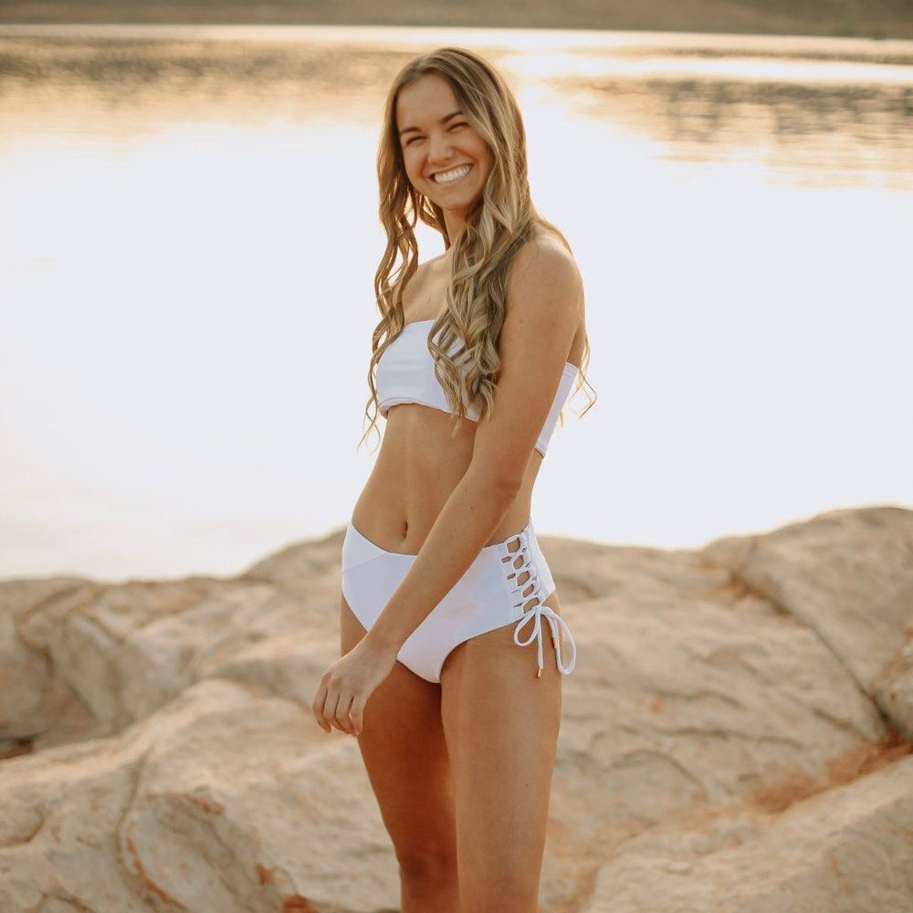 White on White High Waisted Bikini Bandeau… - Picture 4 of 6